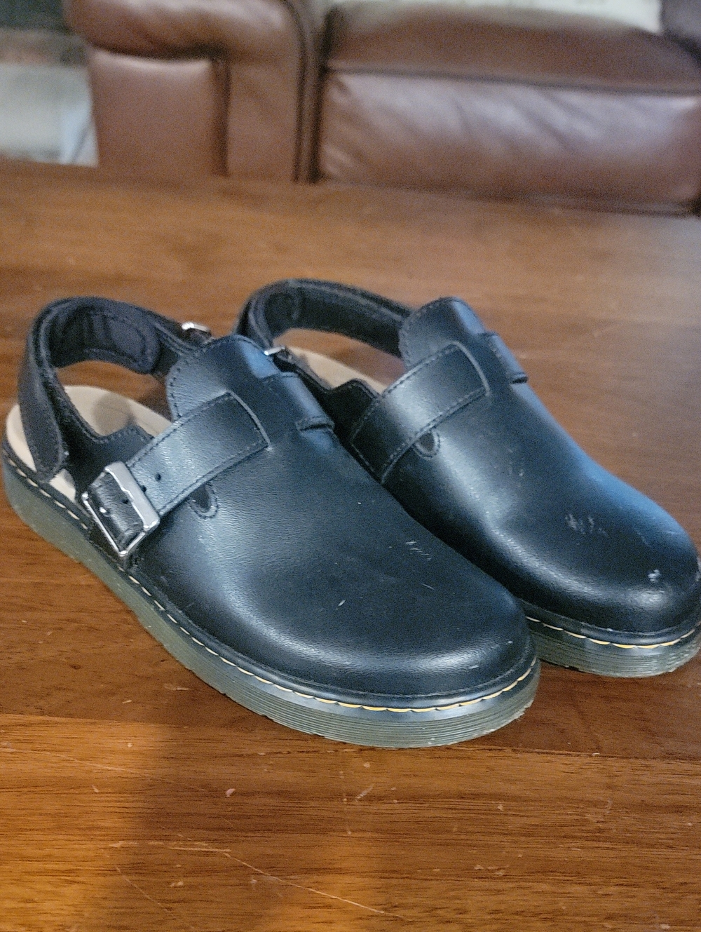 Dr. Martens Black Leather Slingback Clogs
